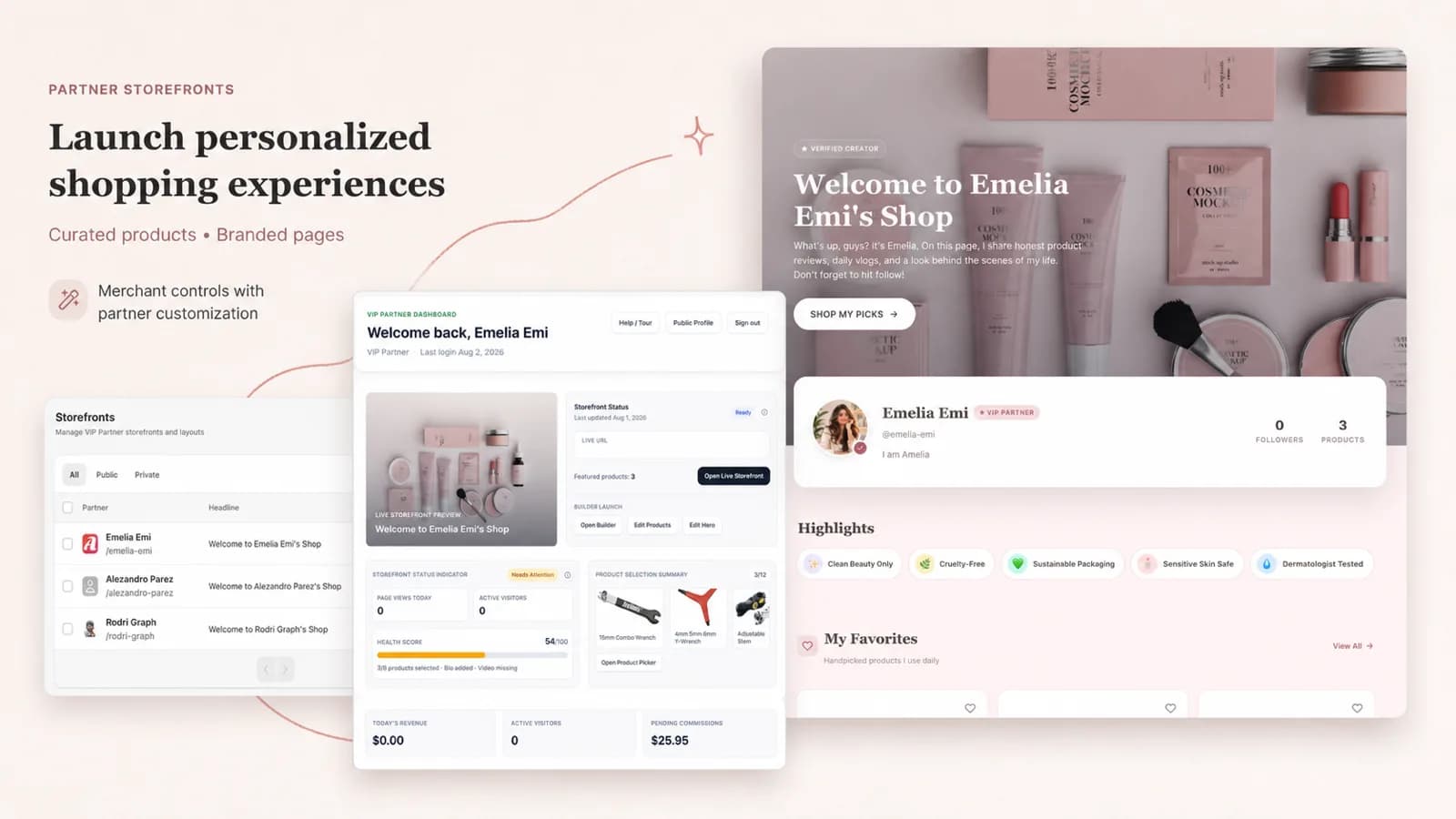 Affilyn personalized partner storefront and management tools